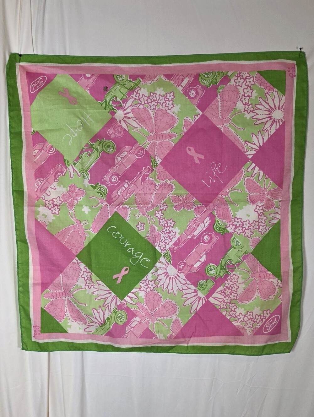 Vintage Lilly Pulitzer Ford Breast Cancer Awareness Scarf Bandana